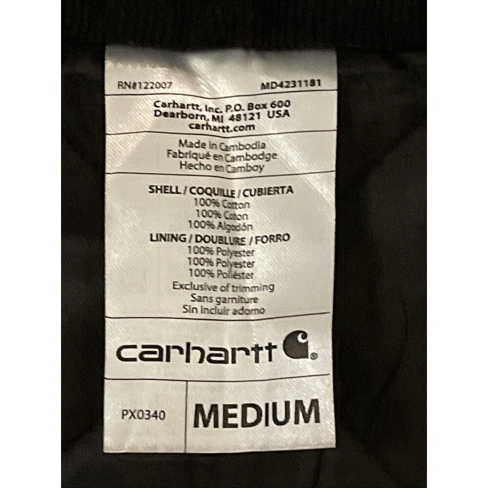Carhartt Dog Coat Medium Brown Insulated Firm Duck Chore Jacket PX0340